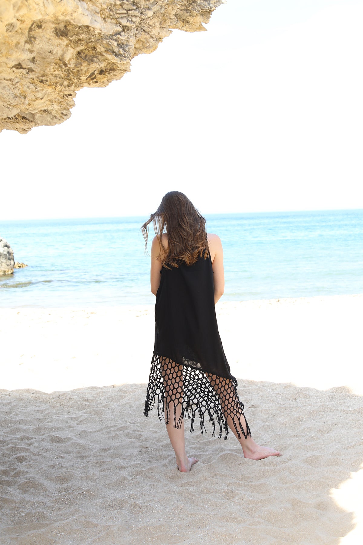 Midi Dress with macramé-style lace trims and Spaghetti Straps