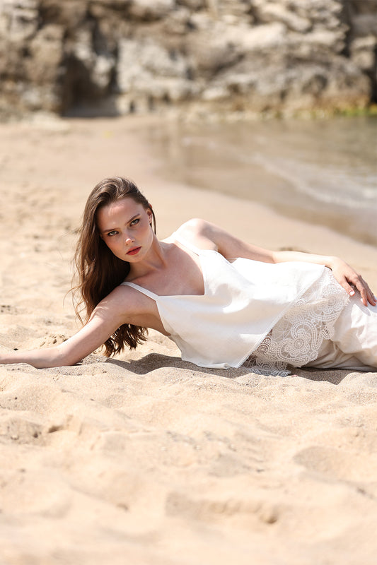 Top with Camisole Style, Spaghetti Straps, and Lace Lower Panel