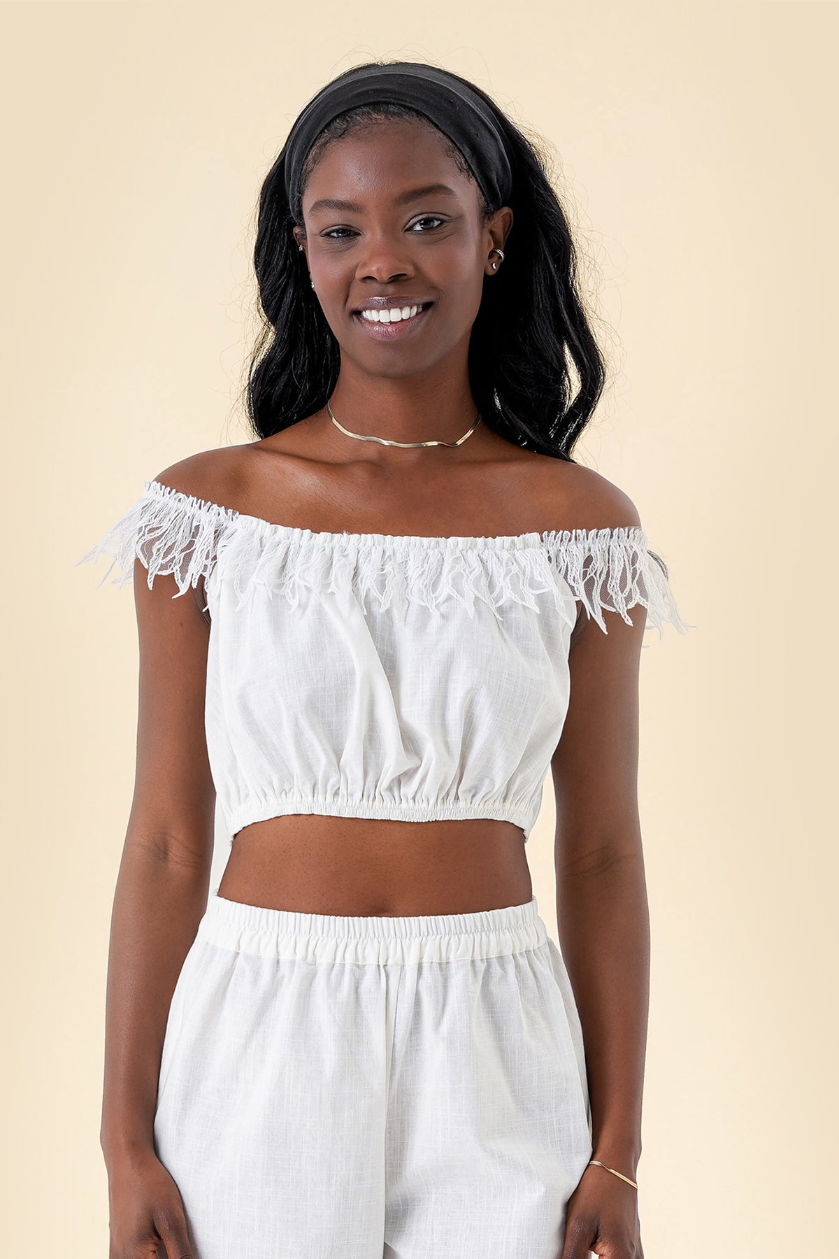 Crop Top with One-Shoulder Design and Soft Lace Trim
