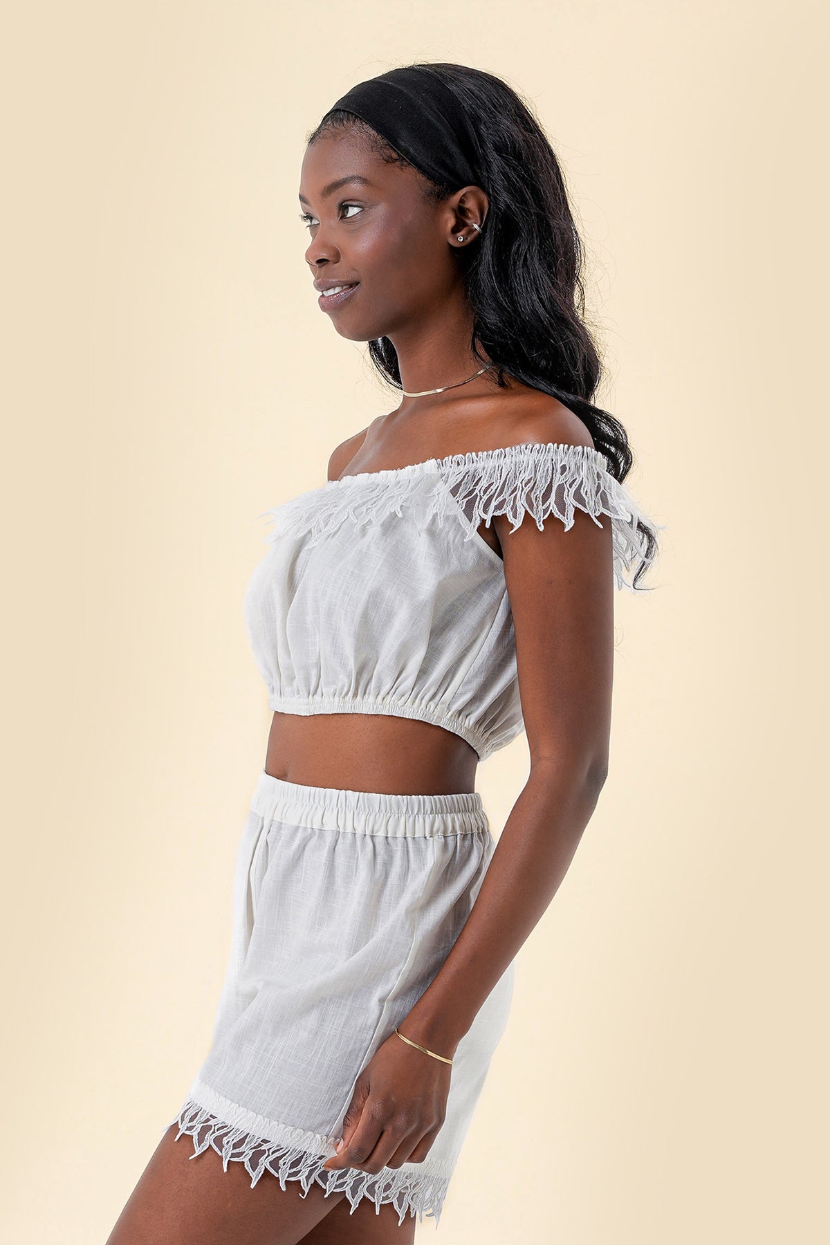 Crop Top with One-Shoulder Design and Soft Lace Trim