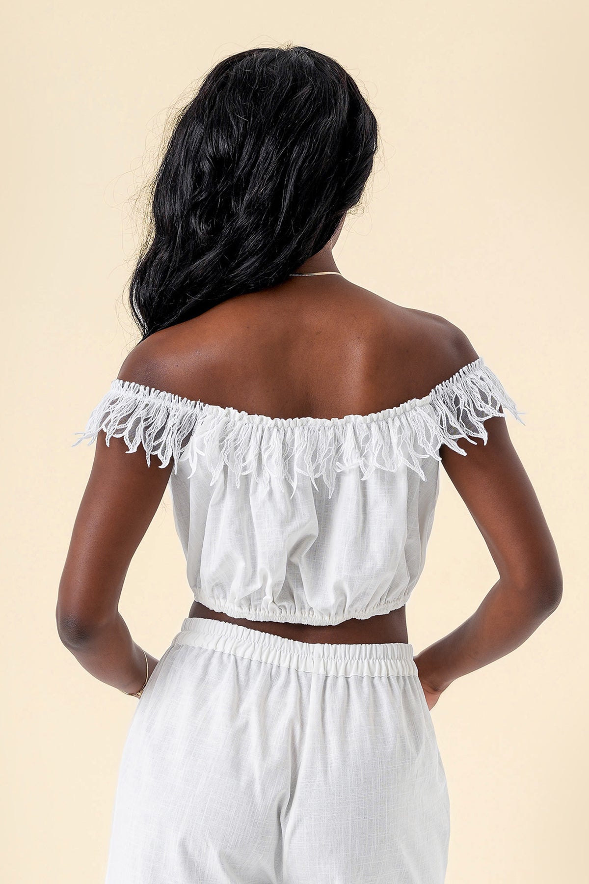 Crop Top with One-Shoulder Design and Soft Lace Trim