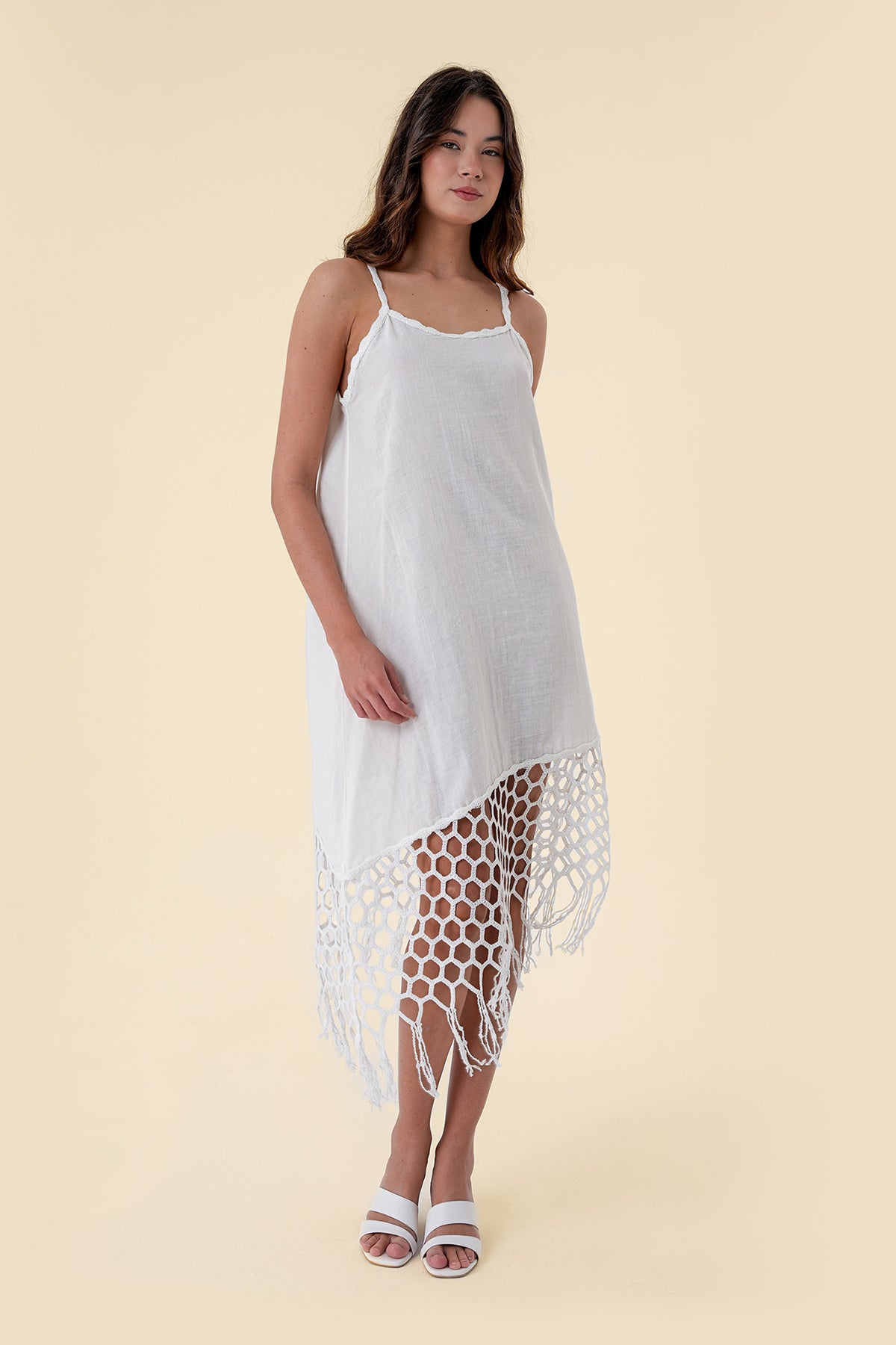 Midi Dress with macramé-style lace trims and Spaghetti Straps