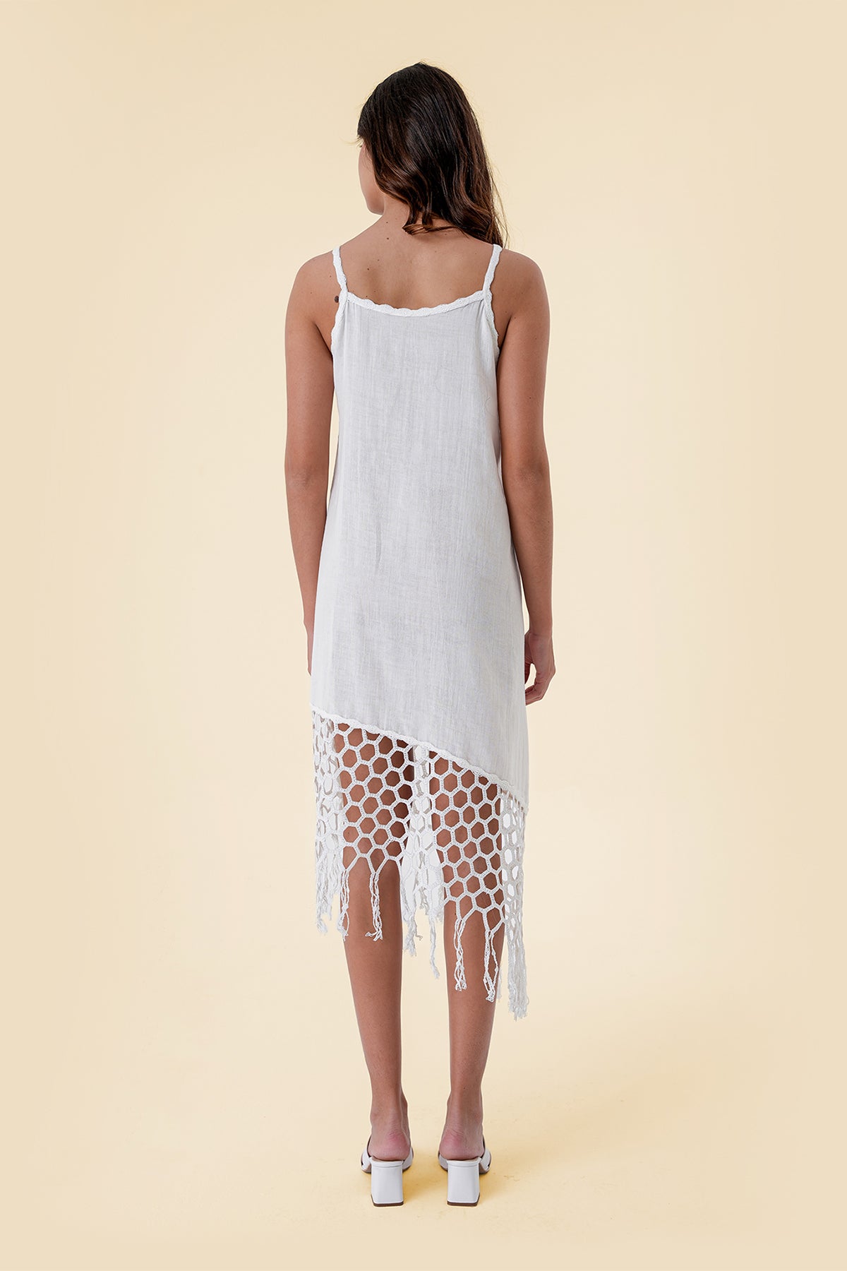 Midi Dress with macramé-style lace trims and Spaghetti Straps