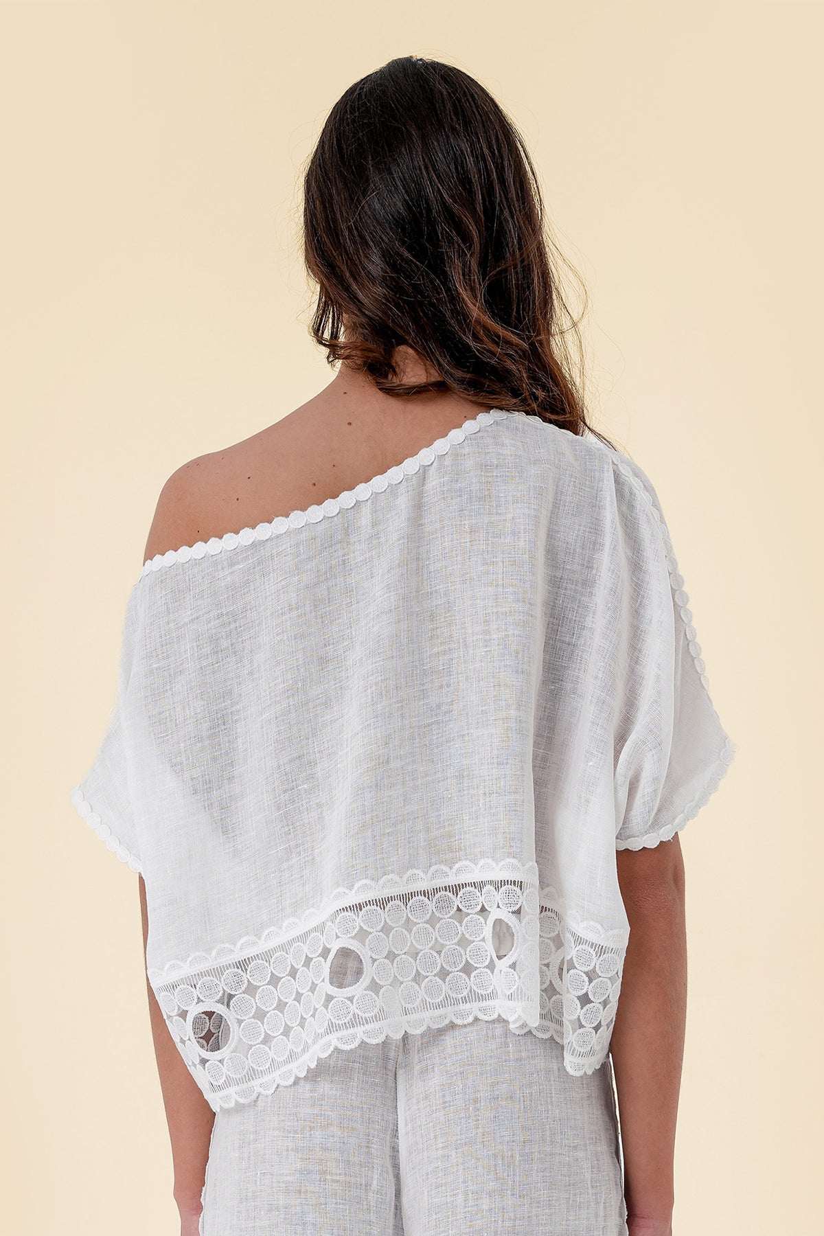 Blouse with Off-Shoulder Design and Delicate Lace Detailing