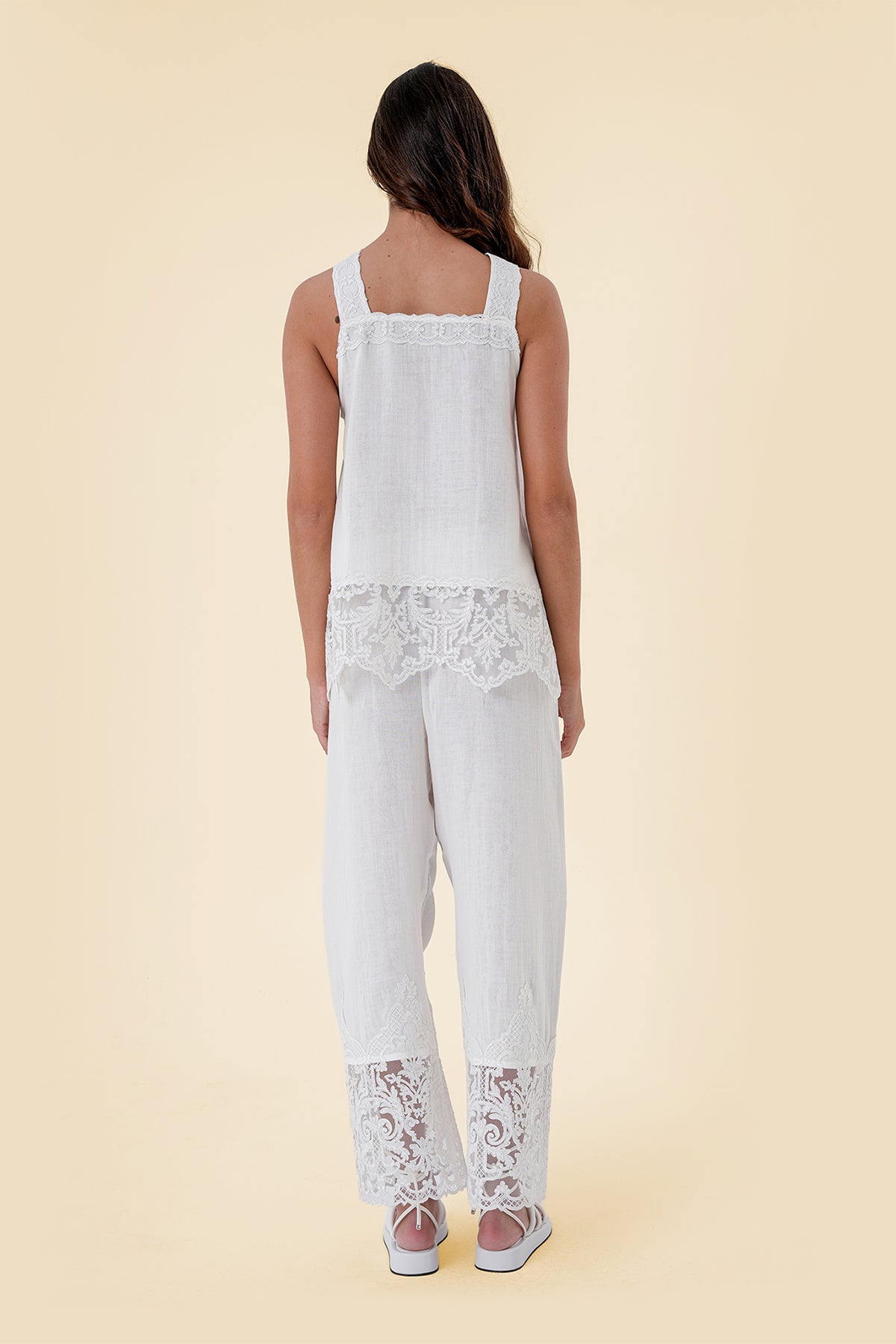 Two-Piece Set with Embroidered Lace Trim and Breathable Cotton