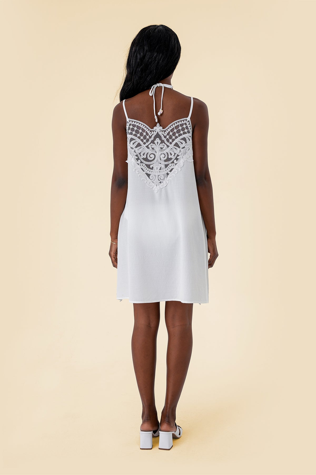 Viscon Fabric Lace Strap Lace Patterned Mini Dress