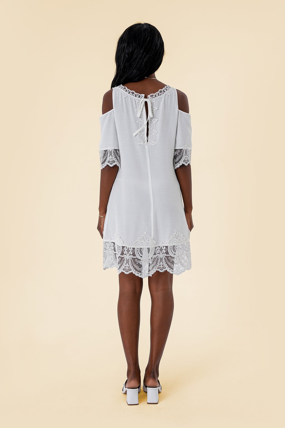 Mini Dress with Sweetheart Neckline and Appliqué Lace Detailing