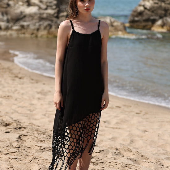 Midi Dress with macramé-style lace trims and Spaghetti Straps