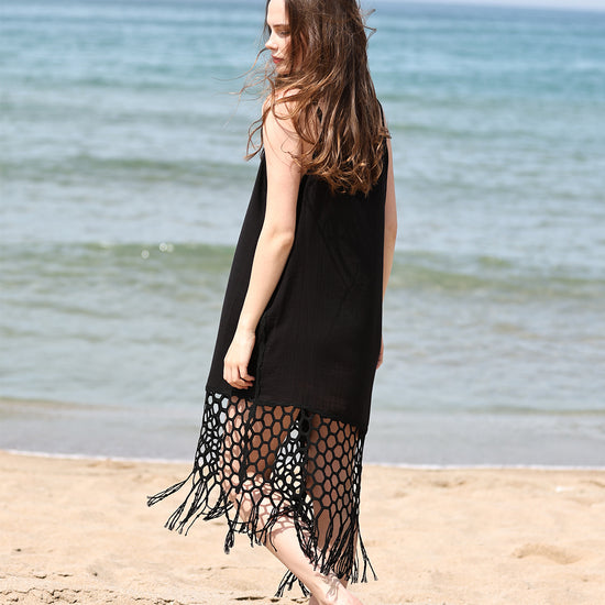 Midi Dress with macramé-style lace trims and Spaghetti Straps