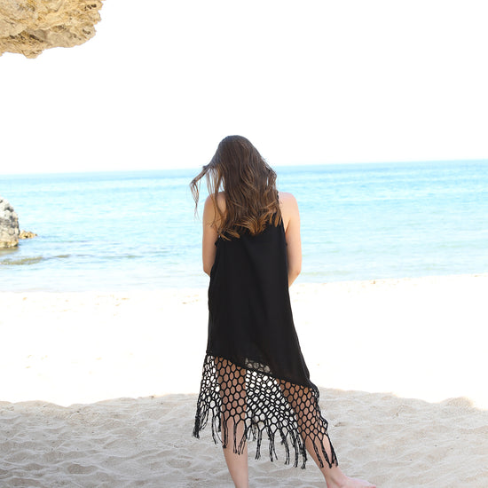Midi Dress with macramé-style lace trims and Spaghetti Straps