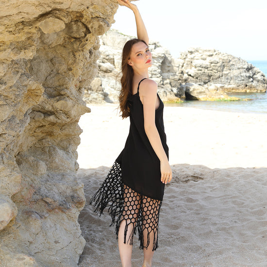 Midi Dress with macramé-style lace trims and Spaghetti Straps