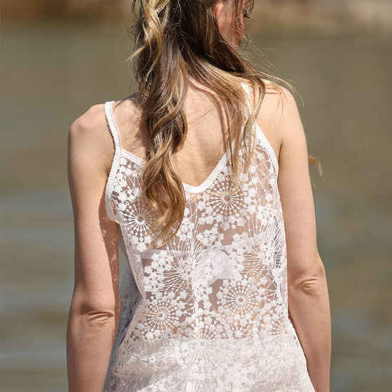 Two-Piece Set with Sheer Lace Camisole and Wide-Leg Pants