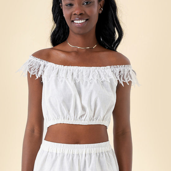 Crop Top with One-Shoulder Design and Soft Lace Trim