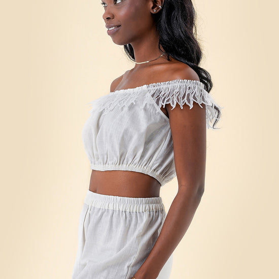 Crop Top with One-Shoulder Design and Soft Lace Trim