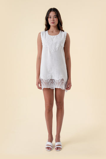 Mini Dress with Round Neckline and Sophisticated Lace Detailing