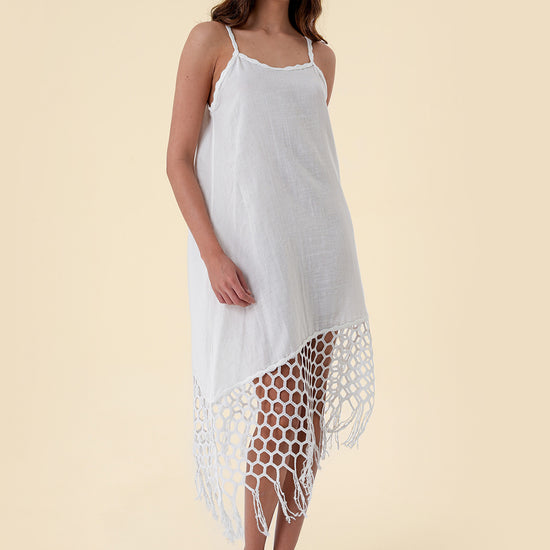 Midi Dress with macramé-style lace trims and Spaghetti Straps