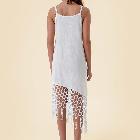 Midi Dress with macramé-style lace trims and Spaghetti Straps