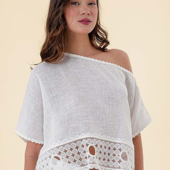 Blouse with Off-Shoulder Design and Delicate Lace Detailing