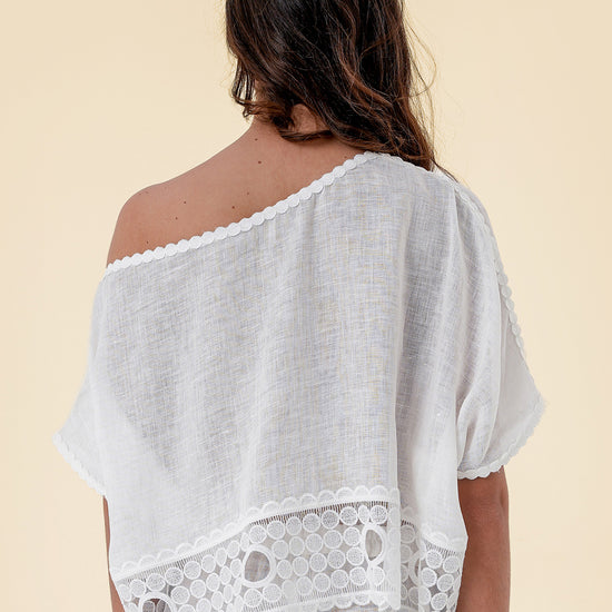 Blouse with Off-Shoulder Design and Delicate Lace Detailing