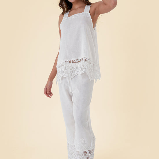 Two-Piece Set with Embroidered Lace Trim and Breathable Cotton