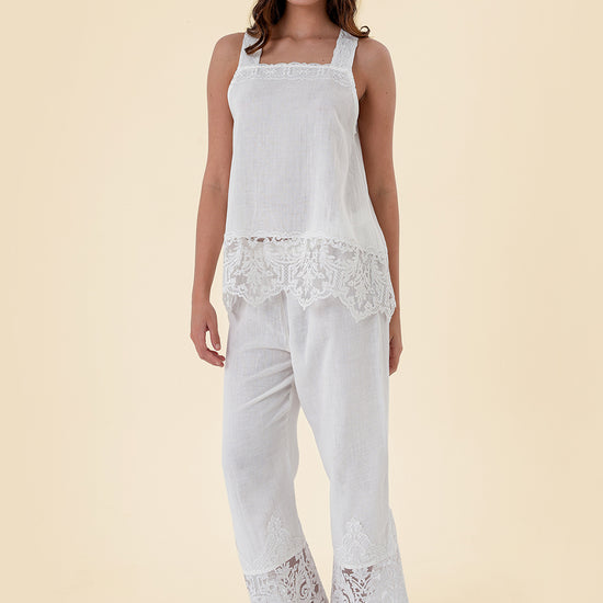 Two-Piece Set with Embroidered Lace Trim and Breathable Cotton