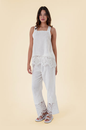 Two-Piece Set with Embroidered Lace Trim and Breathable Cotton