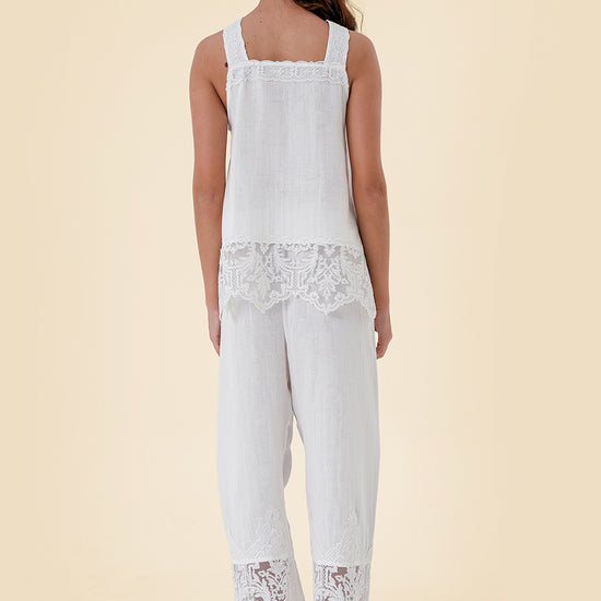 Two-Piece Set with Embroidered Lace Trim and Breathable Cotton
