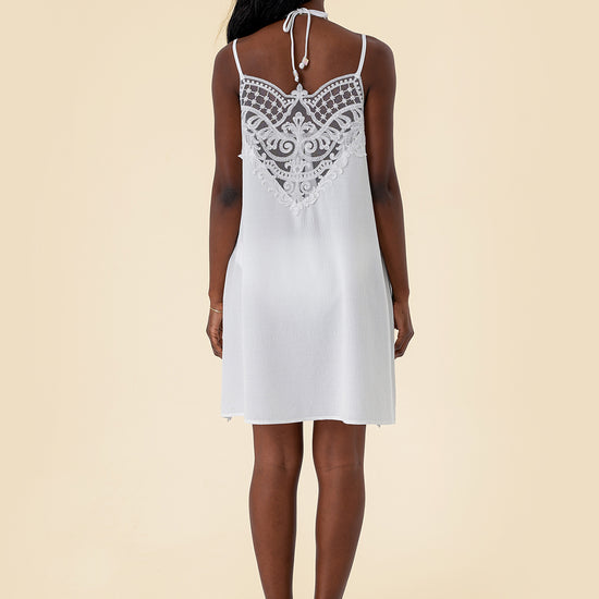 Viscon Fabric Lace Strap Lace Patterned Mini Dress