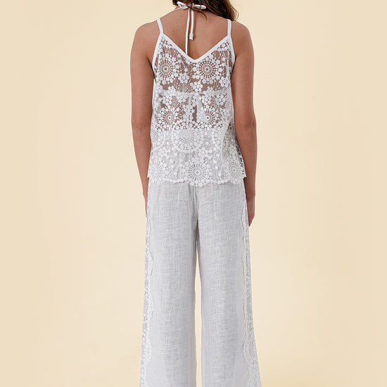 Two-Piece Set with Sheer Lace Camisole and Wide-Leg Pants