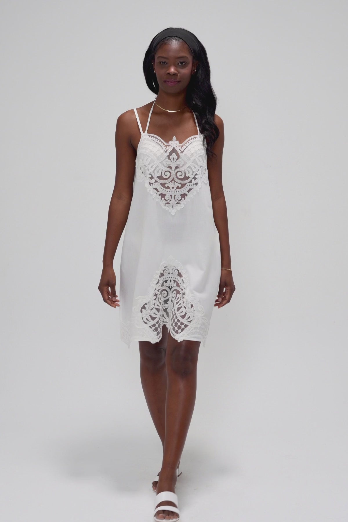 Viscon Fabric Lace Strap Lace Patterned Mini Dress