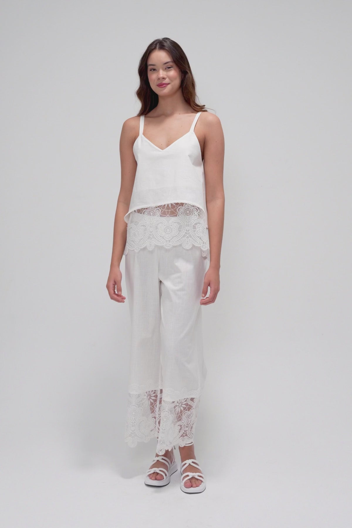 Top with Camisole Style, Spaghetti Straps, and Lace Lower Panel