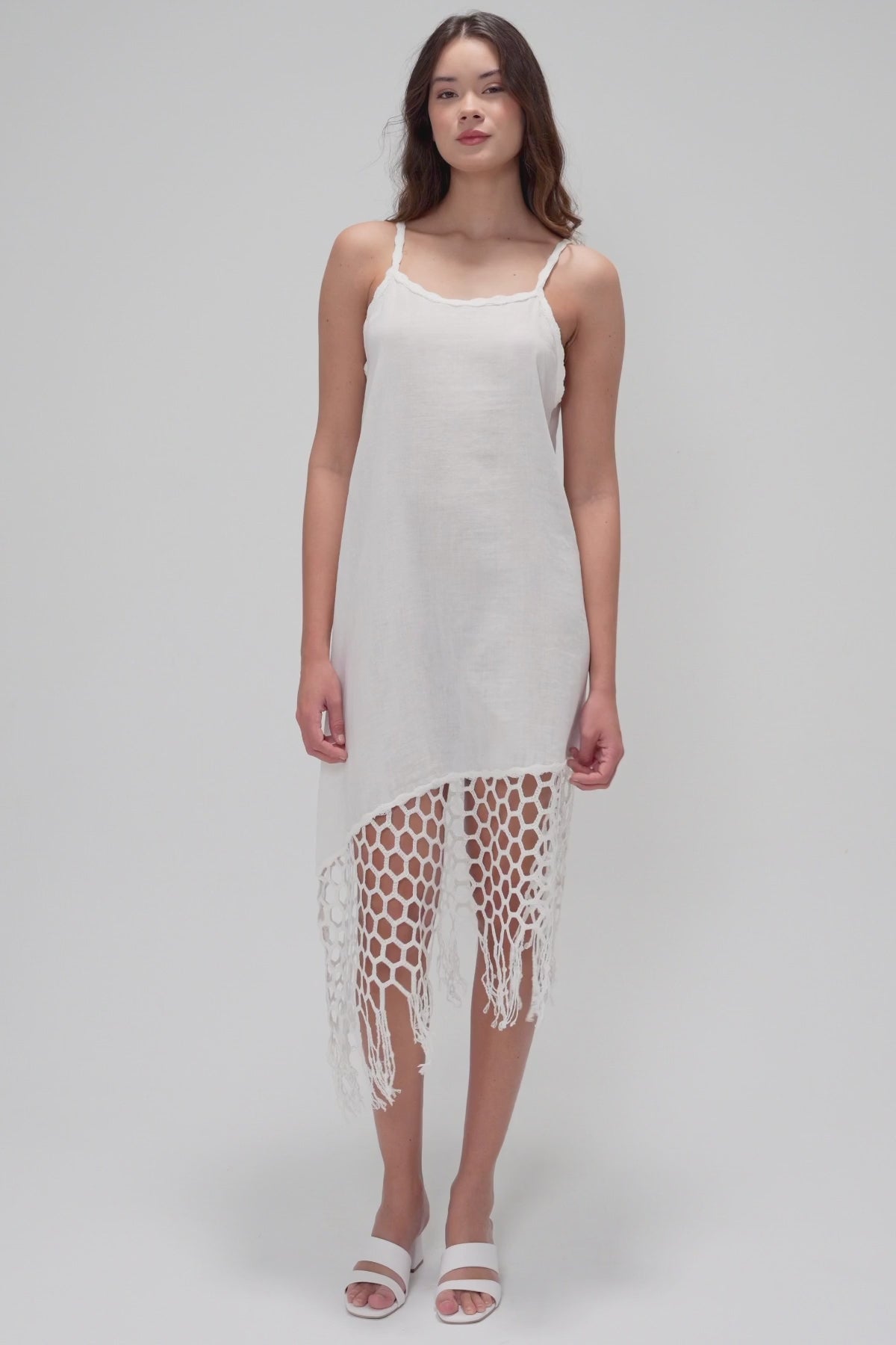 Midi Dress with macramé-style lace trims and Spaghetti Straps