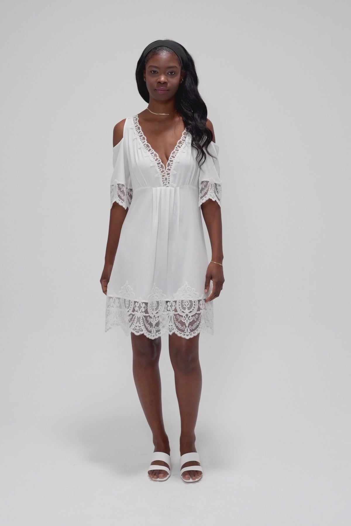 Mini Dress with Sweetheart Neckline and Appliqué Lace Detailing